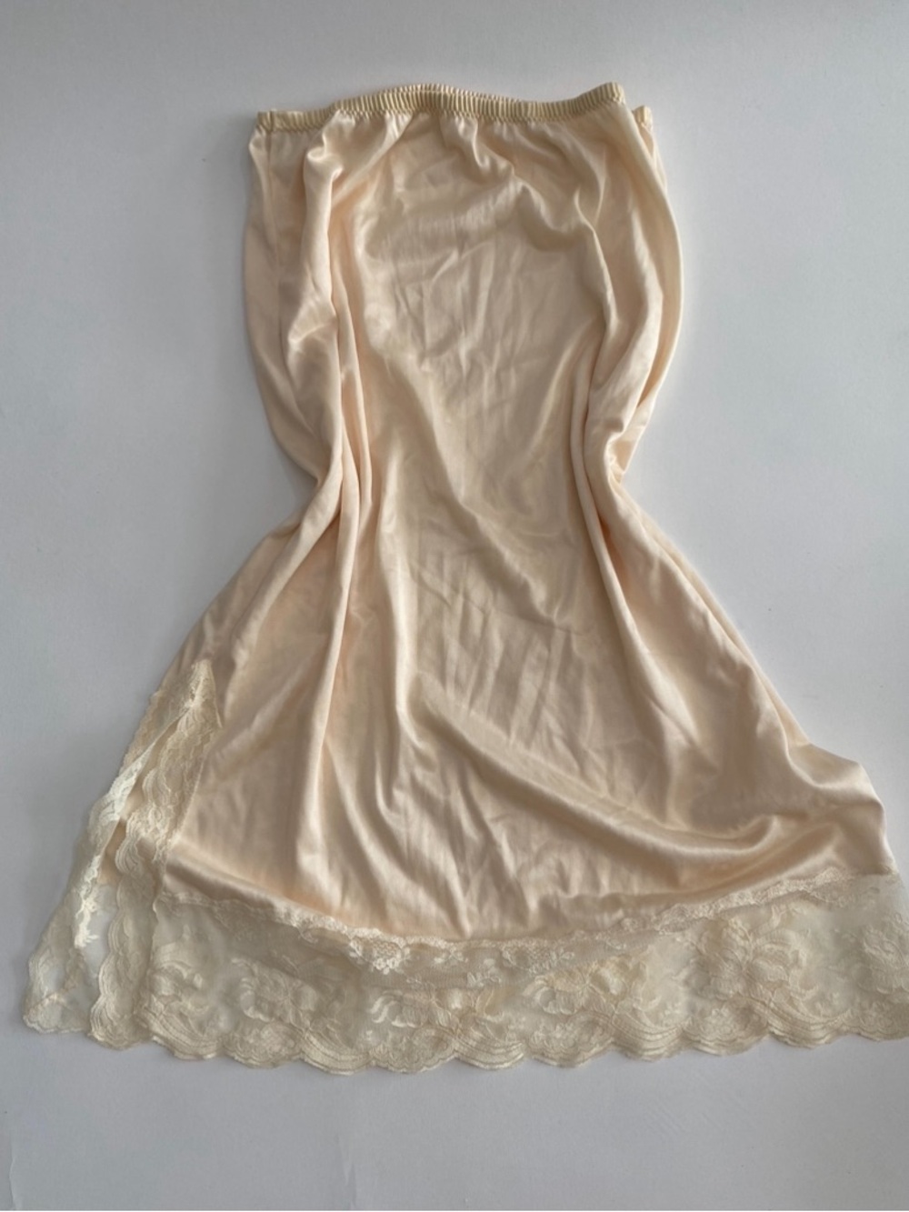 Classic Lace-Trim Slip Skirt in Light Beige